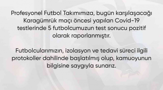 Gaziantep FK'da 5 pozitif vaka