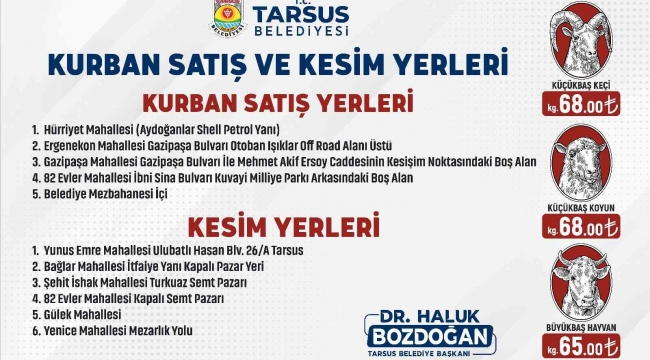 Tarsus'ta kurbanlık fiyatları ile satış ve kesim yerleri belirlendi