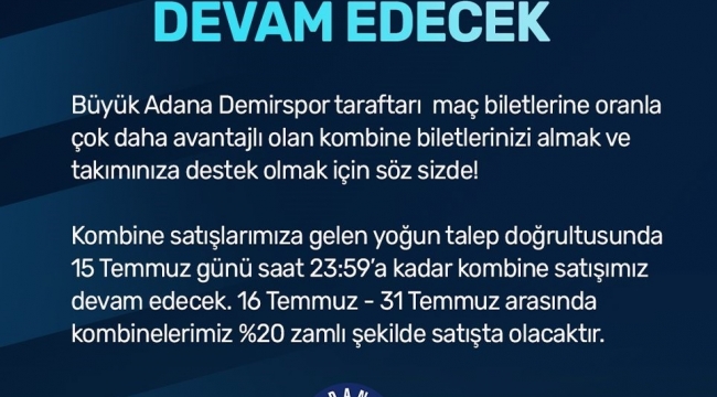 Adana Demirspor, 2024-2025 sezonu kombine satışını uzattı