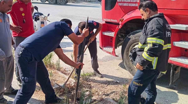 Rögara düşen köpeği itfaiye kurtardı