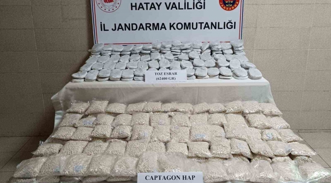 Hatay'da 87 kilo 990 gram captagon hap ve 62 kilo 400 gram toz esrar ele geçirildi