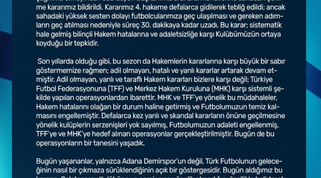 Adana Demirspor: "4. hakeme kararımızı defalarca bildirdik"