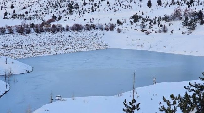 Akdeniz'in Sibirya'sı Göksun'da değirmendere göleti dondu