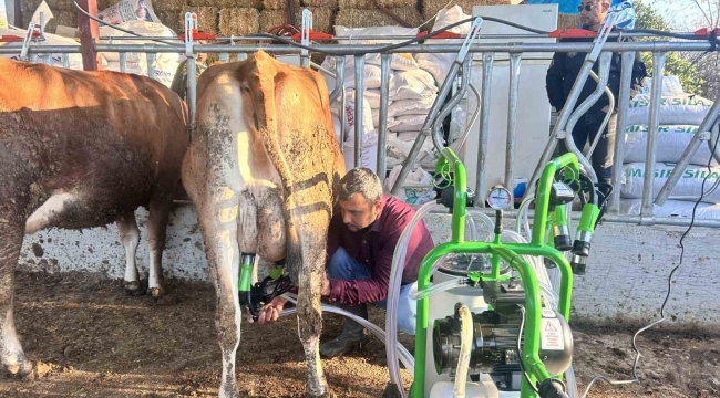 Hatay Büyükşehir Belediyesi'nden hayvan üreticisine süt sağma makinesi desteği